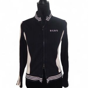 BCBGeneration Black and White Zip-Front Varsity Jacket